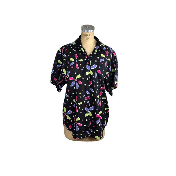 1980s Esprit Sport blouse shirt abstract flowers neon colors Size M/L - Picture 1 of 7